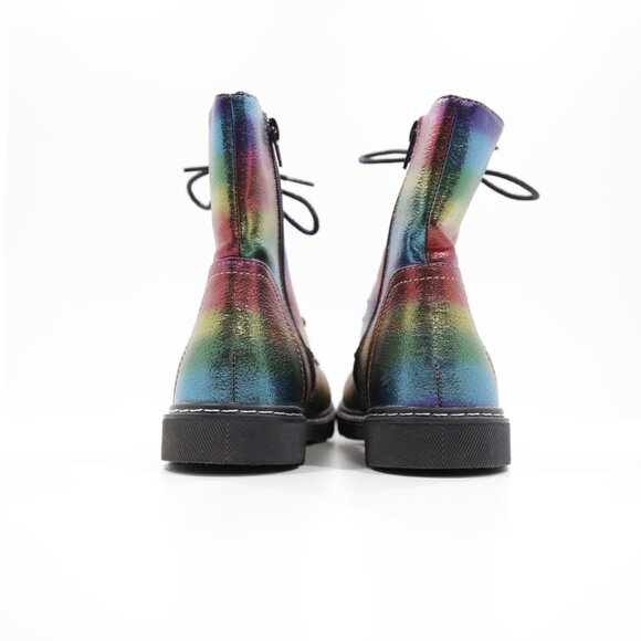 Sophia Taylor Maya Iridescent Rainbow Faux-Leather Combat Boots - Women's 6 - Picture 4 of 7